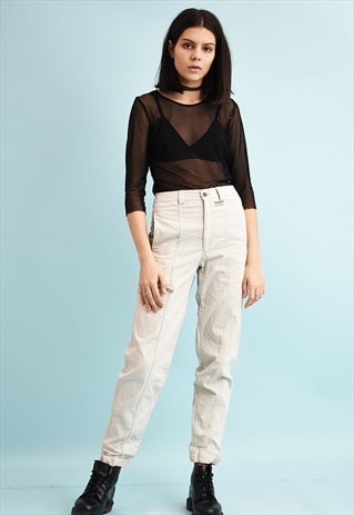 80'S RETRO REGULAR WAIST CORDUROY BEIGE TROUSERS