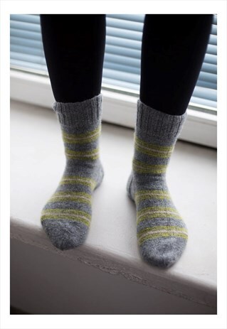 GREY STRIPED HANDMADE KNITTED WOOL SOCKS