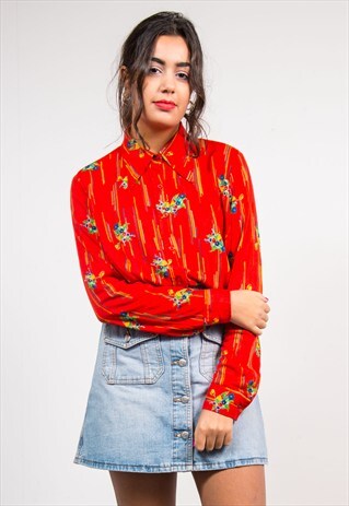 VINTAGE 70'S RED PATTERNED SHIRT