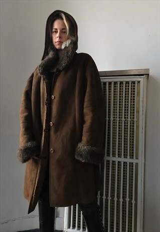 VINTAGE 80' BROWN SUEDE UNISEX ESCADA SHEEPSKIN COAT