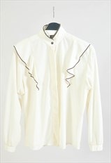 Vintage 80s cream white ruffle blouse