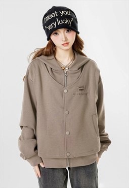 Hooded college jacket cropped varsity bomber asymetric coat