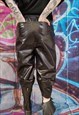 FAUX LEATHER JOGGERS PU CROPPED SNAKE OVERALLS IN BLACK