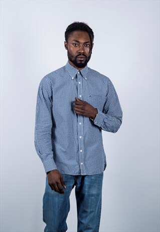 TOMMY HILFIGER VINTAGE 1990S BLUE AND WHITE CHECKED SHIRT