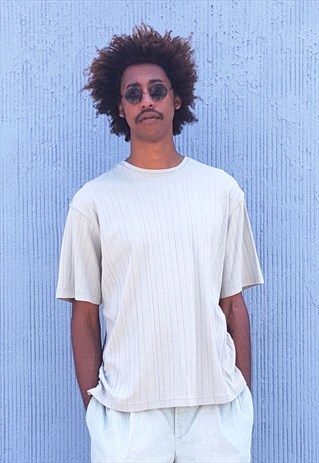 90S MINIMALIST LUXURY SAGE GREEN RIB KNIT SHIRT LARGE