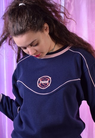 VINTAGE PUMA NAVY EMBROIDERED SWEATSHIRT