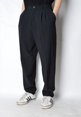 VINTAGE 90S BLACK MINIMALIST WOOL BLEND PANTS