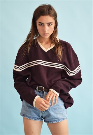 90'S RETRO STRIPED OVERSIZED KNIT DADS JUMPER