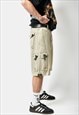 VINTAGE LONG CARGO SHORTS BEIGE MEN MULTI POCKET CAMP SHORTS