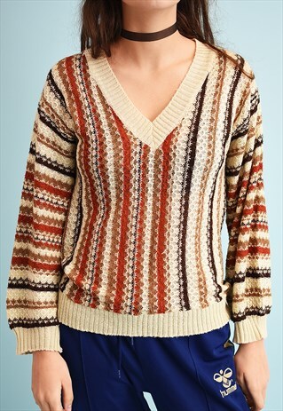 80'S RETRO STRIPPED KNIT JUMPER TOP