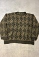 VINTAGE KNITTED JUMPER ABSTRACT PATTERNED GRANDAD SWEATER