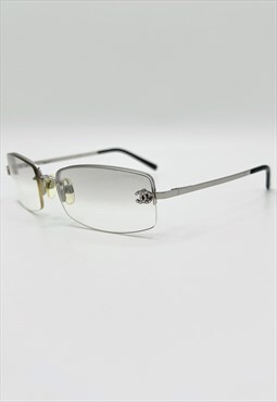 Chanel CC Sunglasses Rectangle Rimless Tinted Clear Crystal 