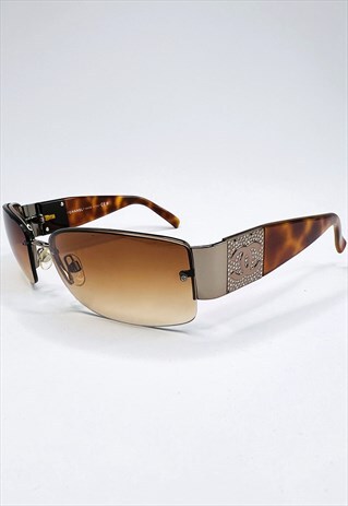 CHANEL SUNGLASSES RIMLESS RECTANGLE BROWN CRYSTAL 4117