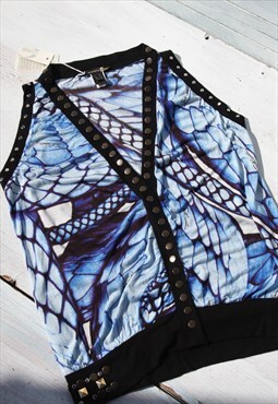 Just Cavalli blue/black snake print v-neck vest style top 