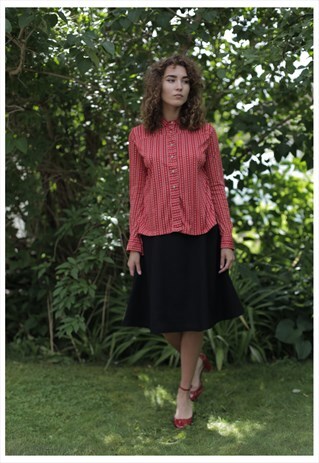 VINTAGE 70'S RED PATTERNED LONG SLEEVED SHIRT