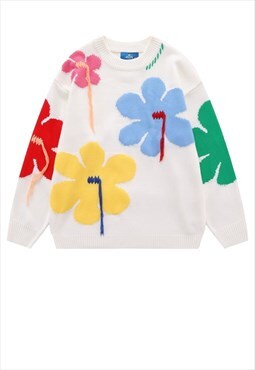 Floral patch sweater diy flower jumper retro Daisy top white