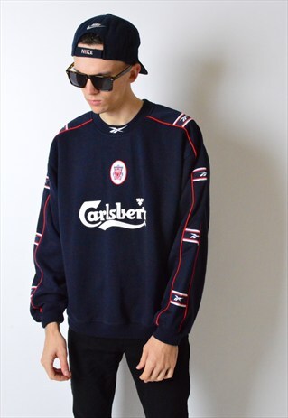 VINTAGE 90S NAVY BLUE LIVERPOOL FOOTBALL SWEATSHIRT JUMPER