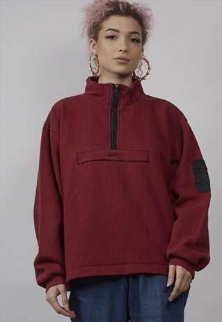VINTAGE 90'S NIKE ZIP-UP DARK RED RIB SWEATER