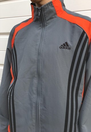 MENS ADIDAS JACKET ORANGE GREY SPORTS TOP FESTIVAL ZIPPER