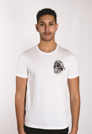 BLACK SKULL PRINT - WHITE CREWNECK T-SHIRT