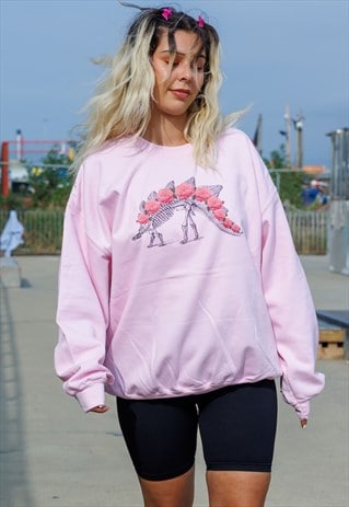 Dino Skeleton Roses Baby Pink Sweater