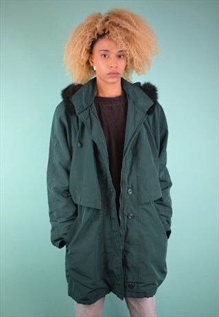 VINTAGE 90'S FAUX FUR TRIM PADDED PARKA
