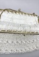 60'S WHITE RAFFIA WOVEN FABRIC BAG GOLD METAL CHAIN