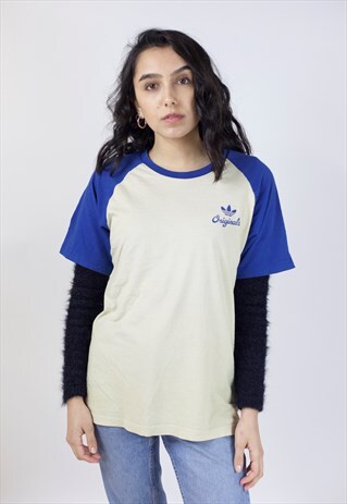 VINTAGE ADIDAS BLUE AND BEIGE T-SHIRT