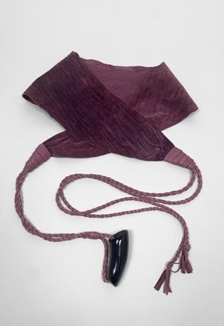 80's Purple Ruched Suede Ladies Wide Waist Belt Leather