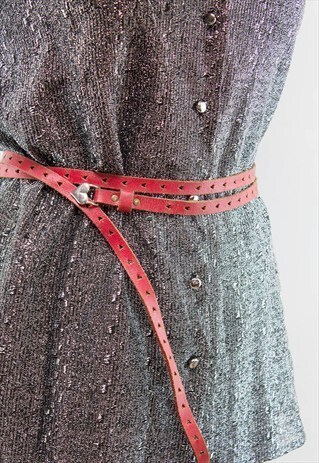 VINTAGE 80S RED LEATHER HEART DETAIL SKINNY BELT