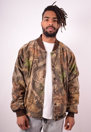MENS VINTAGE CAMOUFLAGE HUNTING BOMBER JACKET LARGE 90S