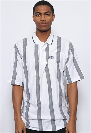 VINTAGE FILA STRIPED LOGO POLO SHIRT WHITE