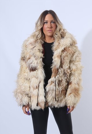 SHEEPSKIN COAT SHORT JACKET VINTAGE UK 12 - 14 (F94L)