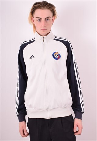 ADIDAS MENS VINTAGE TRACKSUIT TOP JACKET LARGE WHITE 90S
