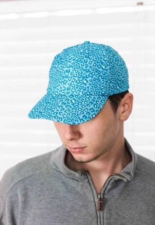 VINTAGE BLUE LEOPARD PRINT BASEBALL CAP 90S ONE SIZE 1.4