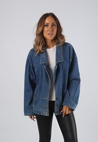 VINTAGE DENIM JACKET OVERSIZED BOMBER UK 16 XL (JRBK)