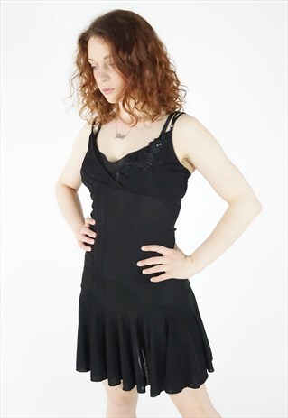 VINTAGE 90S BLACK DROP WAIST JANE NORMAN DRESS