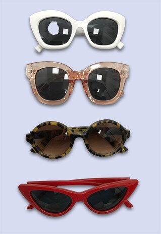 WHITE CLEAR RED TORTOISE SHELL RETRO SUNGLASSES BUNDLE X 4