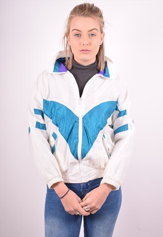 WOMENS VINTAGE TRACKSUIT TOP JACKET LARGE WHITE 90S