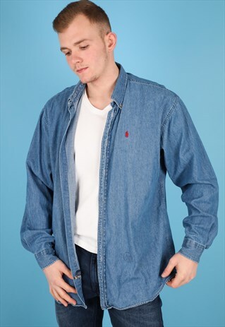 VINTAGE POLO RALPH LAUREN SHIRT IN BLUE NS225