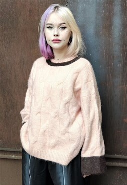 Wide cable sweater premium woolen knitted jumper pastel pink
