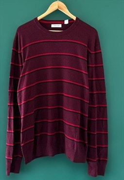 Calvin Klein Burgundy Stripe Wool Round Neck Jumper 