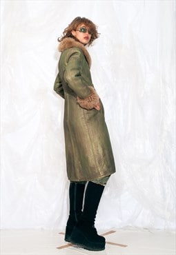Vintage 70s Penny Lane Coat in Reworked Green Shearling