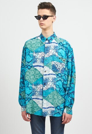 VINTAGE BLUE CONSENSO LONG SLEEVE SILK SHIRT