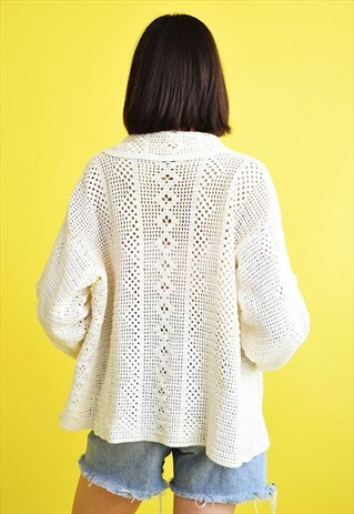 VINTAGE 70'S RETRO BOHO OPEN FRONT CROCHET CARDIGAN TOP