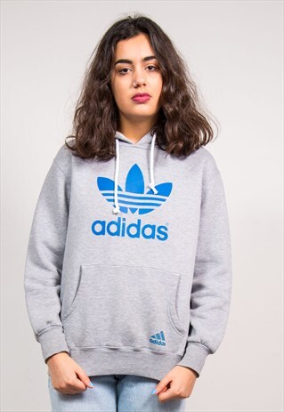 90'S VINTAGE GREY ADIDAS TREFOIL LOGO HOODIE SWEATSHIRT