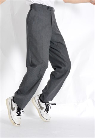 VINTAGE 90S GREY STRIPED WOOL BLEND PANTS