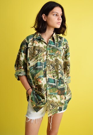 90'S ABSTRACT PATTERN BOYFRIEND'S OVERSIZED SHIRT TOP