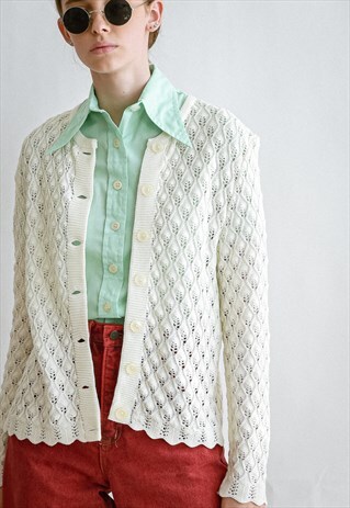 VINTAGE REVIVAL 70S POINTELLE CARDIGAN IN CREAM