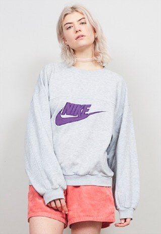 VINTAGE 80'S NIKE OVERSIZED PURPLE LOGO GREY SWEATER